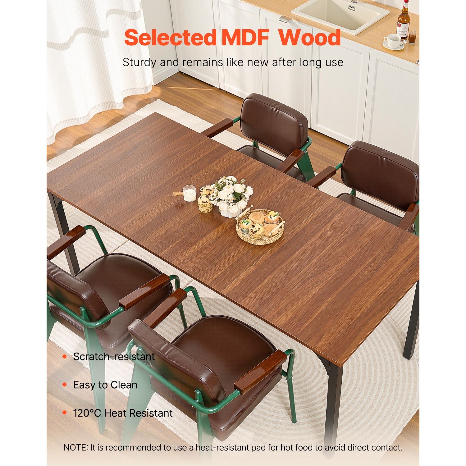 71in Rectangle Dining Table Wood Kitchen Table For 6-8 Person Brown (Only Table)_voghion.com